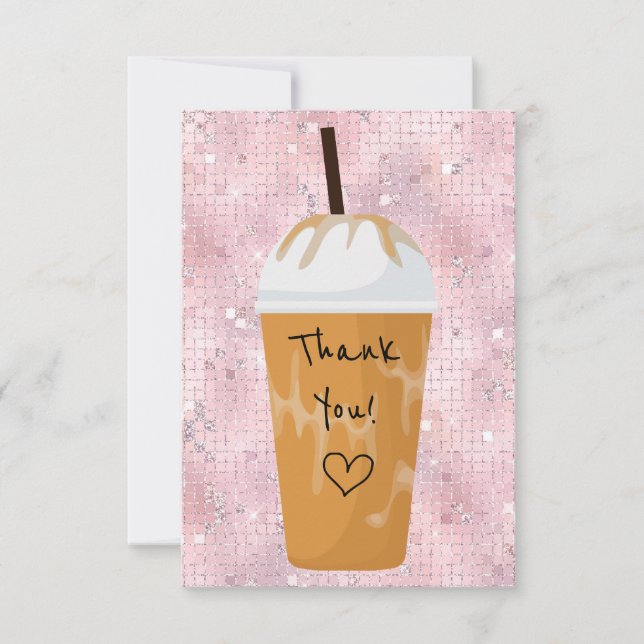 Chic Iced Coffee Bling Rosa Tack Kort (Framsida)