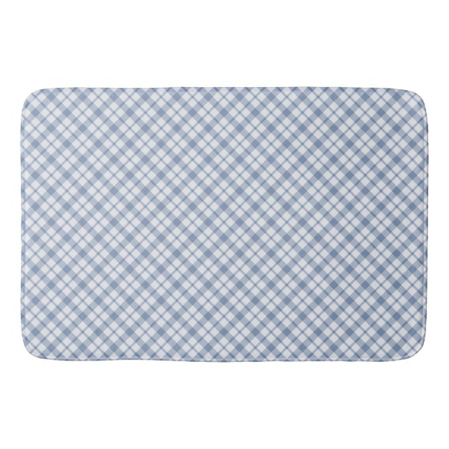 Chic Indigo Blue and White Preppy Check Bath Mat Badrumsmatta (Framsidan)