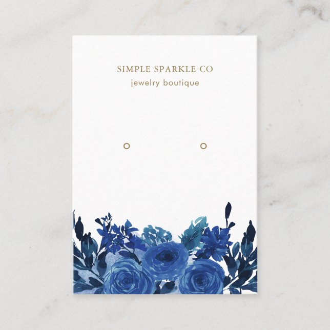 Chic Indigo Blue Blommigt Earring Visning Card Visitkort (Framsida)