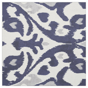 Chic indigo blue grått white ikat tribal mönster tyg