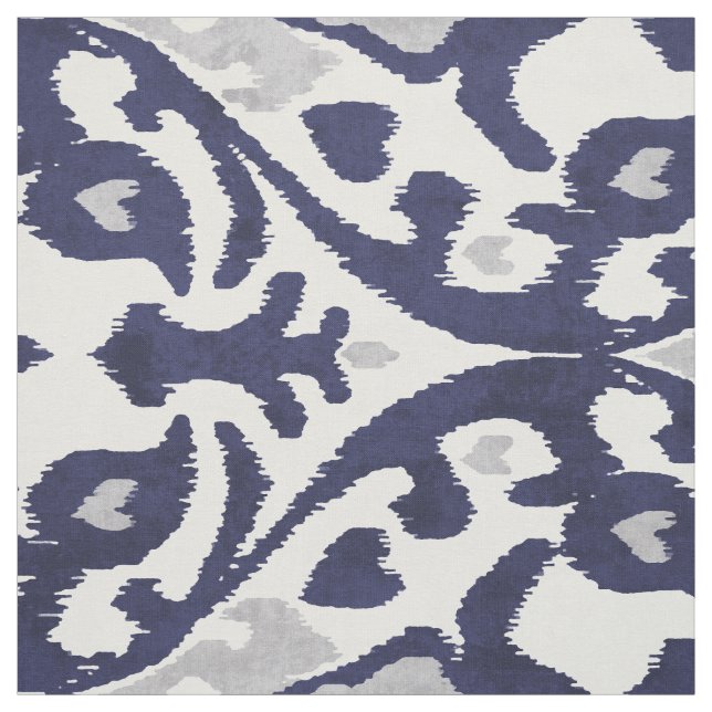 Chic indigo blue grått white ikat tribal mönster tyg (Provkarta)