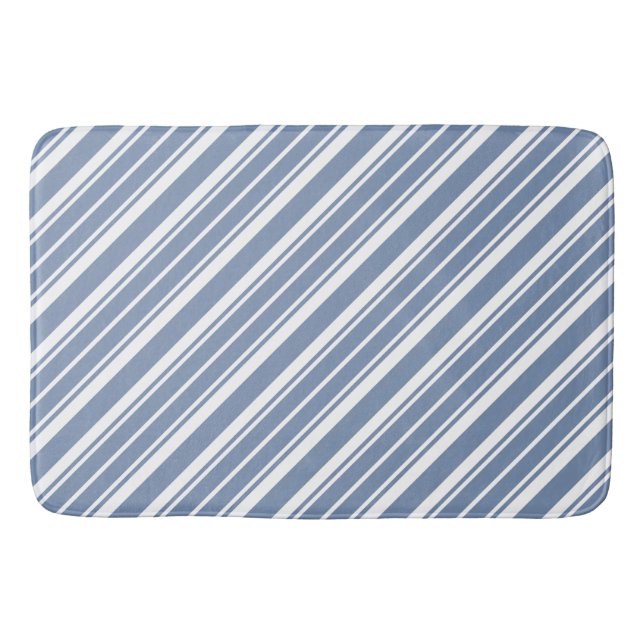 Chic Indigo Blue, White Ticking Rand Bath Mat Badrumsmatta (Framsidan)