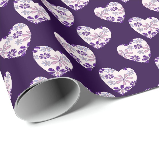 Chic Indigo Rosa Blue Flower Patterned Hearearts Presentpapper (Rullad Hörn)