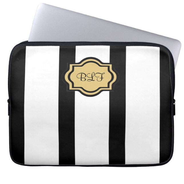 chic ipad sleeve, kakki-/blackstripes/monogram laptop sleeve (Framsidan)