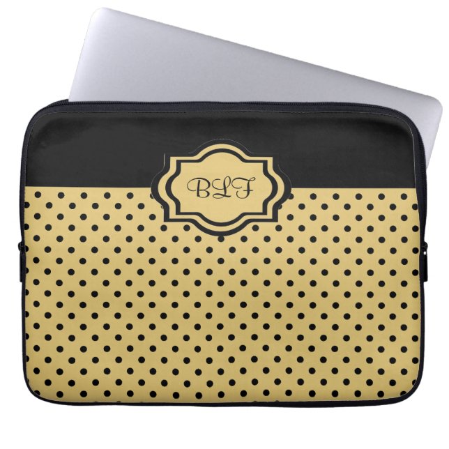 chic ipad sleeve, kakki/svart prickmonogram laptop fodral (Framsidan)