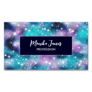 Chic Iridescent Lilac blue Faux Glitter Monogram Magnetiska Visitkort