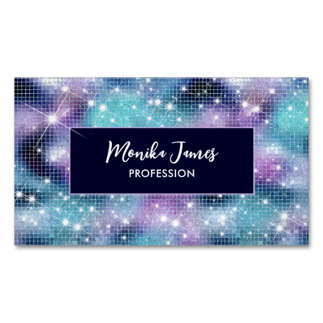 Chic Iridescent Lilac blue Faux Glitter Monogram Magnetiska Visitkort (Framsida)