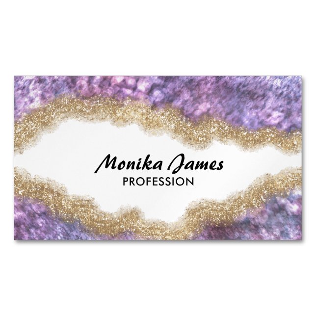 Chic Iridescent Lilac Guld Faux Glitter Monogram Magnetiska Visitkort (Framsida)