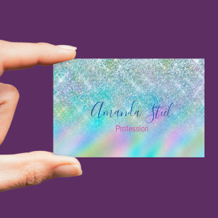 Chic iridescent ombre blue faux glitter magnetiska visitkort