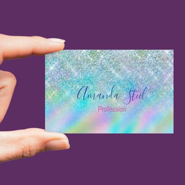 Chic iridescent ombre blue faux glitter magnetiska visitkort (Skapare uppladdad)