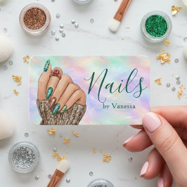 Chic Iridescent Opal Manicurist Artist Nail Studio Visitkort