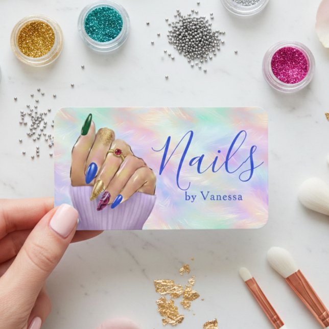 Chic Iridescent Opal Manicurist Nail Artist Studio Visitkort (Skapare uppladdad)