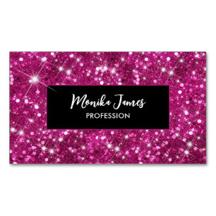 Chic Iridescent Rosa Faux Glitter Monogram Magnetiska Visitkort