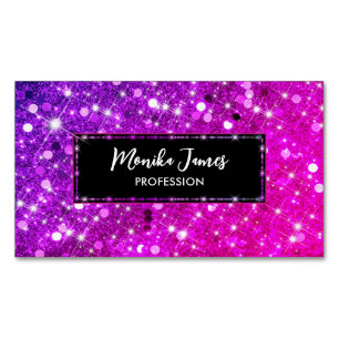 Chic Iridescent Rosa Faux Glitter Monogram Magnetiska Visitkort