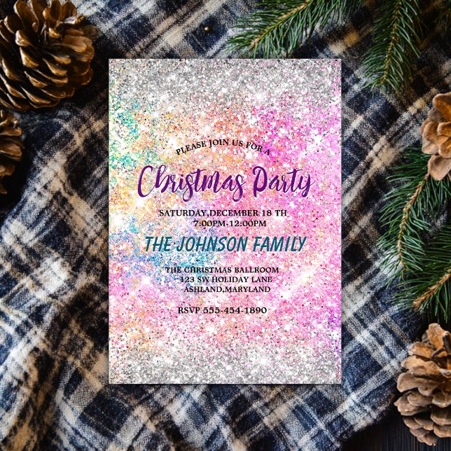 Chic Iridescent rosa silver faux glitter jul Inbjudningar (Skapare uppladdad)