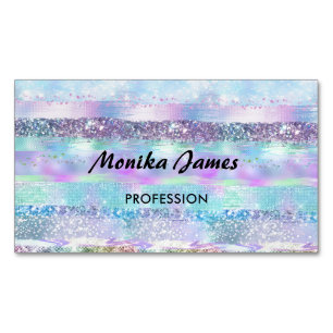 Chic Iridescent Rosa Silver Faux Glitter Monogram Magnetiska Visitkort