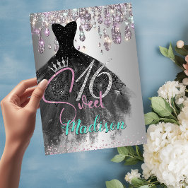 Chic Iridescent silver glitter droppar söta 16 Inbjudningar