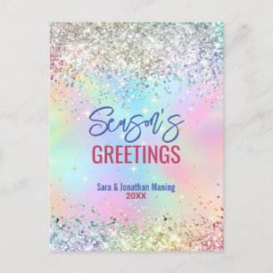 Chic Iridescent Unicorn glitter jul nytt år Vykort