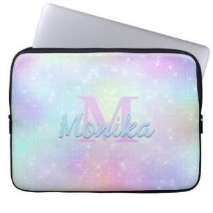 Chic Iridescent unicorn rosa faux glitter monogram Laptop Fodral