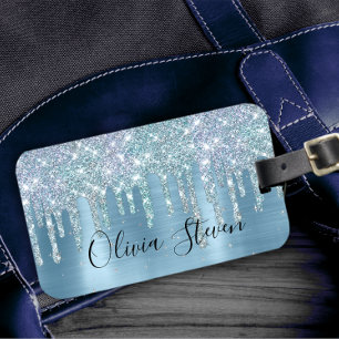 Chic isblått akvariefartyg som droppar glitter mon bagagebricka