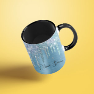 Chic isblått akvariefartyg som droppar glitter mon mugg