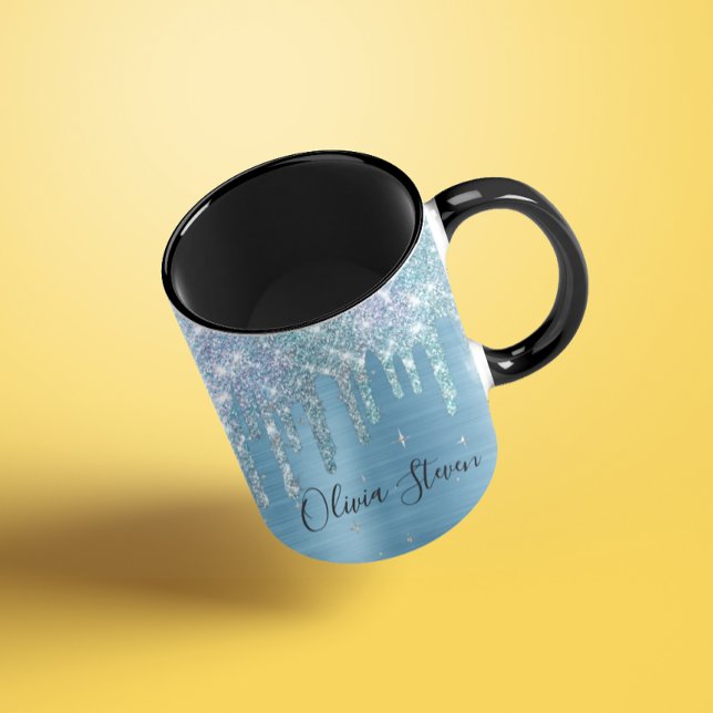 Chic isblått akvariefartyg som droppar glitter mon mugg (Skapare uppladdad)