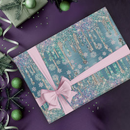 Chic isblått akvariefläckning glitter presentpapper