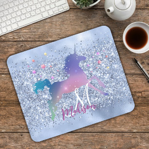 Chic isblått enmajsstjärnor glitter monogram musmatta