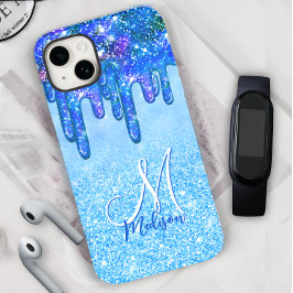 Chic isblått ombre glitter droppar monogram bärbar