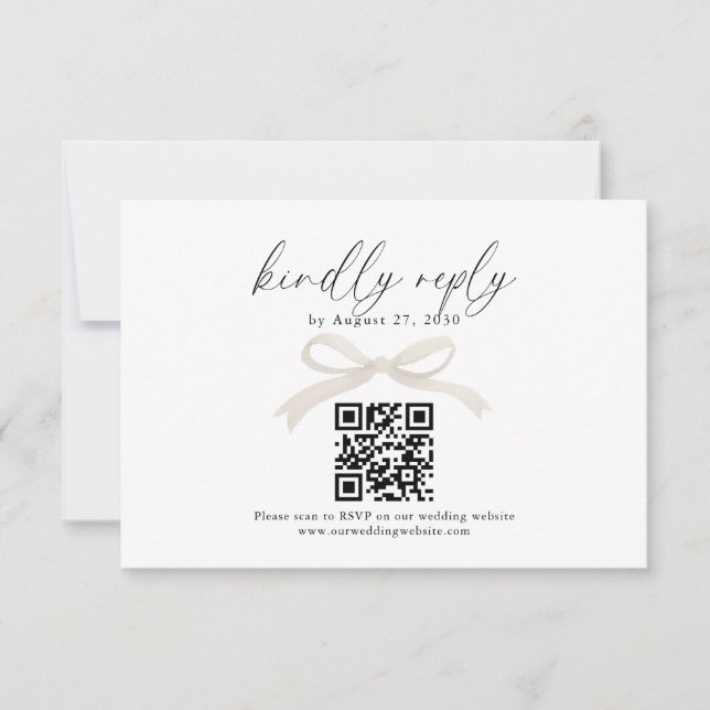Chic Ivory Beige Bow Ribbon QR Code Bröllop OSA (Framsida)