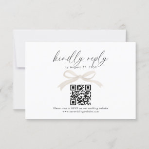 Chic Ivory Beige Bow Ribbon QR Code Bröllop OSA Kort