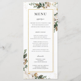 Chic Ivory Magnolia Blommigt Greenery Bröllop Menu Program