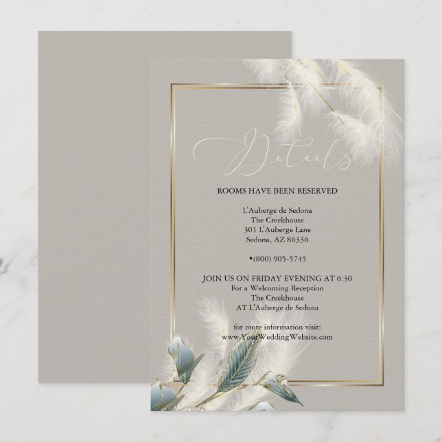 Chic Ivory Pampas Grass Teal Anthurium Inbjudningar (Fram/baksida)