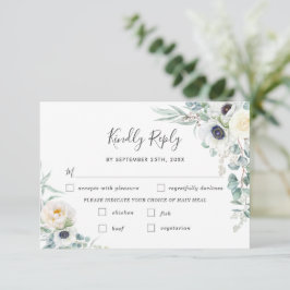 Chic Ivory Peony White Blommigt Bröllop Meal Choic OSA Kort