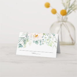 Chic Ivory Peony White Blommigt Eucalyptus Bröllop Placeringskort