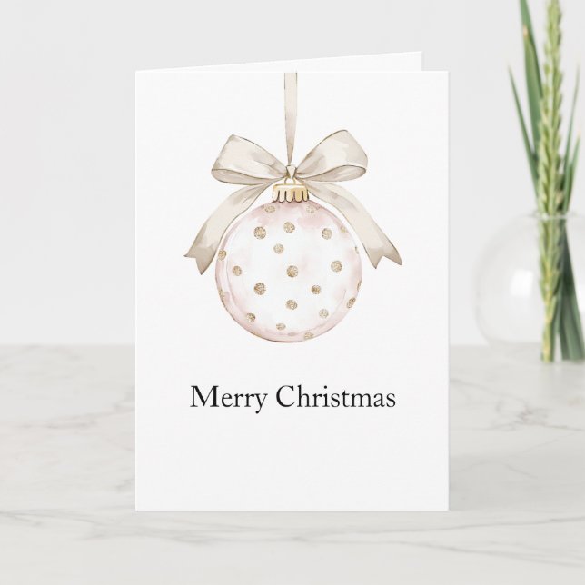 Chic Ivory White Dots Bow Ornament jul Kort (Framsida)