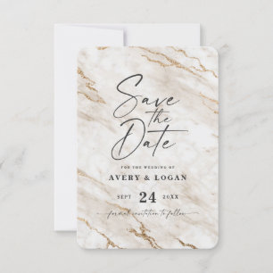Chic Ivory White Marble med Gult Guld Glitter Spara Datumet