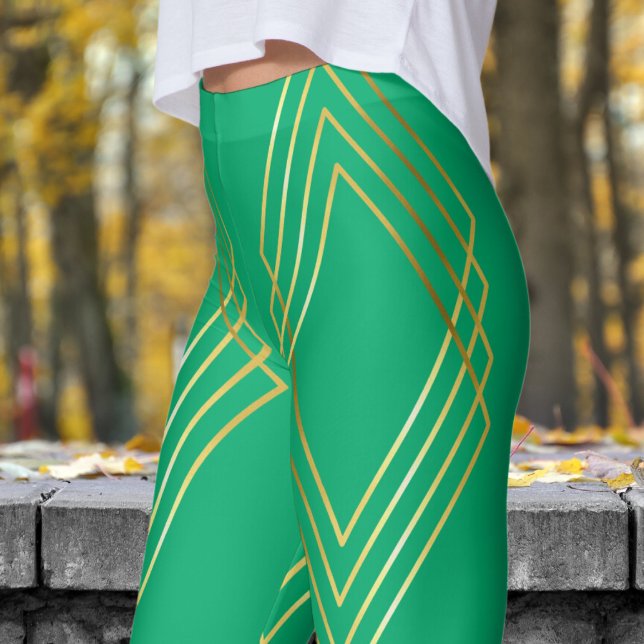 Chic Jade Grönt Diamonds Mönster Leggings (Chic Diamonds on Jade Patterned Leggings)