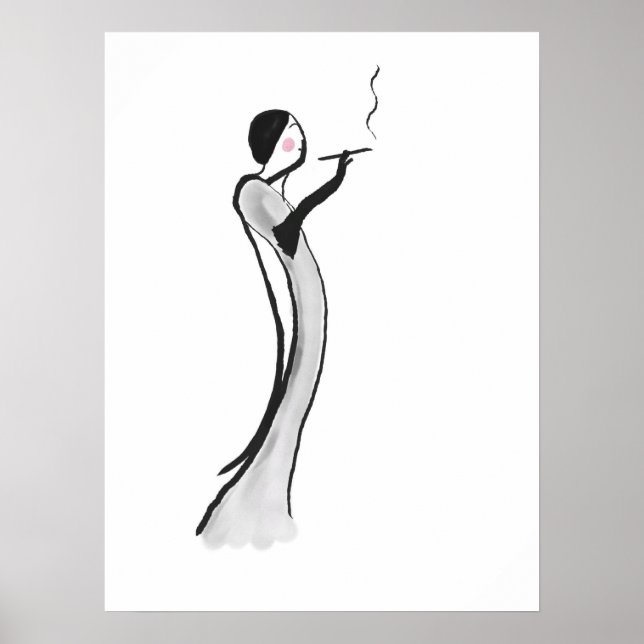Chic Jazz Age Dam Illustration Poster Skriv ut (Framsidan)