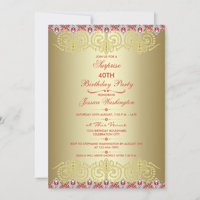 Chic Jewel Tiaras och Fleur De Lys Surprise Party Inbjudningar (Baksida)