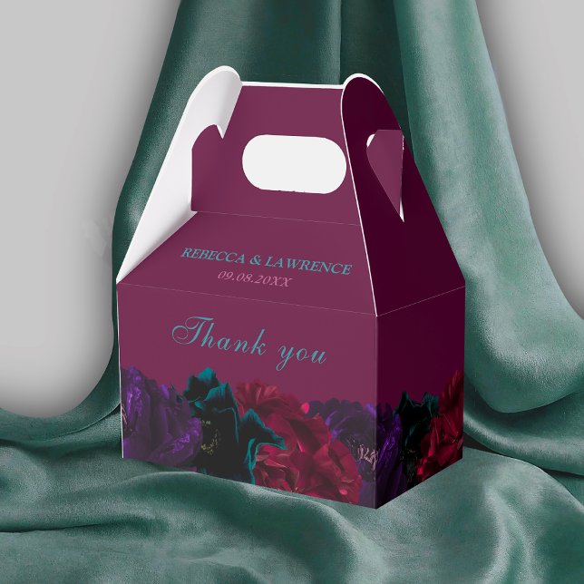 Chic jeweltoner blommor burgundy bröllop presentaskar (Skapare uppladdad)