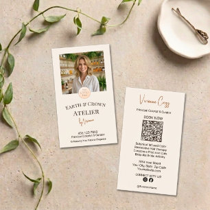 Chic jordnära krämhår Atelier Foto Logo QR Visitkort