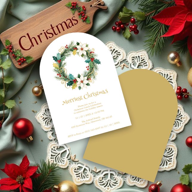 Chic Joyful Winter Christmas Wreath Holiday Party  Inbjudningar (Chic Joyful Winter Christmas Wreath Holiday Party Invitations Cards in Digital Watercolor Style.)