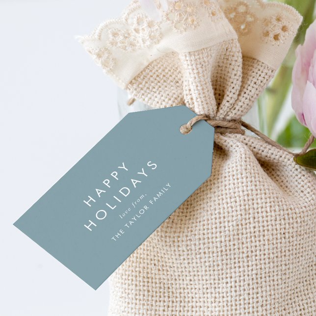 Chic | Jul för familjen Dusty Blue Glad helg Presentetikett (Skapare uppladdad)