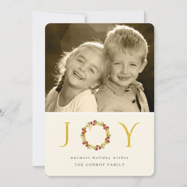 Chic Jul Joy Blommigt Utandningsluft Guld Glitter Julkort (Framsida)