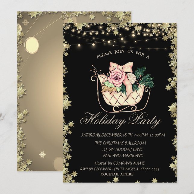 Chic jul Sleigh Stars Helgdag Inbjudningar (Fram/baksida)