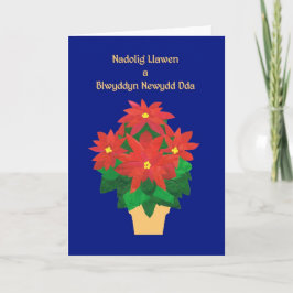 Chic julkort, walesiska, Poinsettias på Blue Helgkort