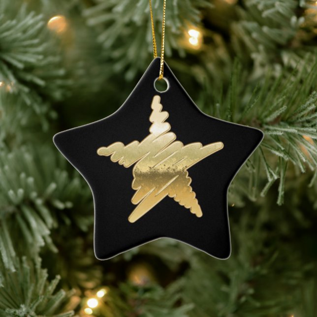 Chic Julmetallstjärna guld stjärna svart Julgransprydnad Keramik (Träd)