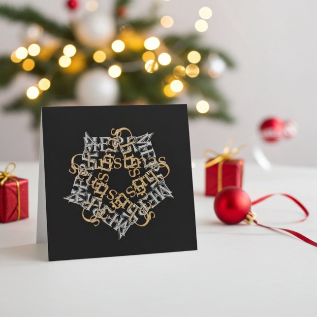 Chic Julstjärnan Guld Silver Calligraphy, svart (Elegant Christmas Card for personal and business use)