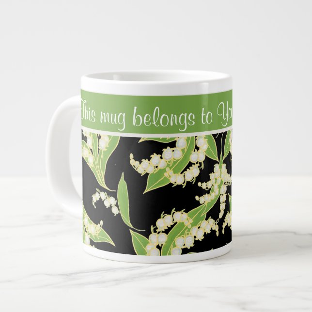Chic Jumbokaffe Mugg: Lilies of the Valley, Black Jumbo Mugg (Framsida vänster)